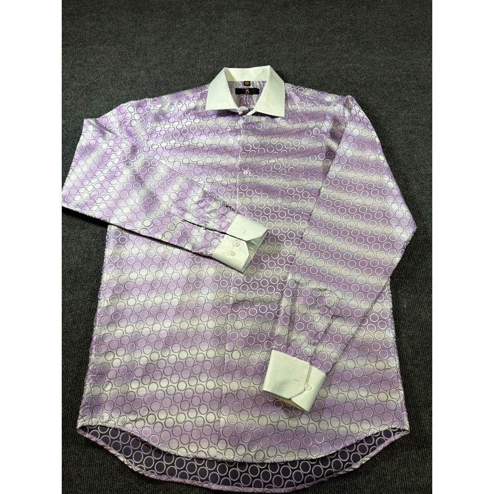 Leo Danieli Mens 16.5‎ 36/37 Purple Geometric Circles White Contrast Collar NWOT